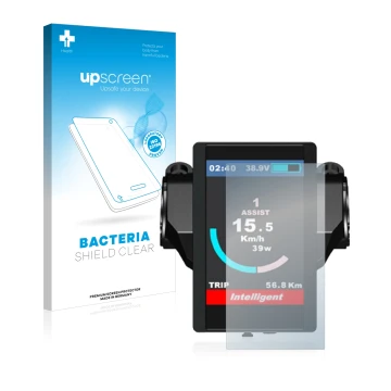 Parte frontale di una confezione del prodotto con il logo del marchio upscreen. Accanto è raffigurato il dispositivo Bafang 85