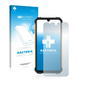 Parte frontale di una confezione del prodotto con il logo del marchio upscreen. Accanto è raffigurato il dispositivo Ulefone A