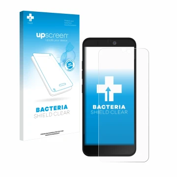Parte frontale di una confezione del prodotto con il logo del marchio upscreen. Accanto è raffigurato il dispositivo Fairphone