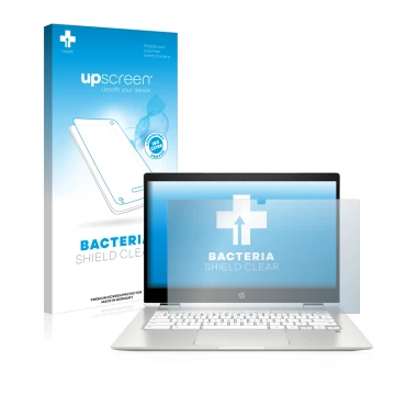 Parte frontale di una confezione del prodotto con il logo del marchio upscreen. Accanto è raffigurato il dispositivo HP Chrome