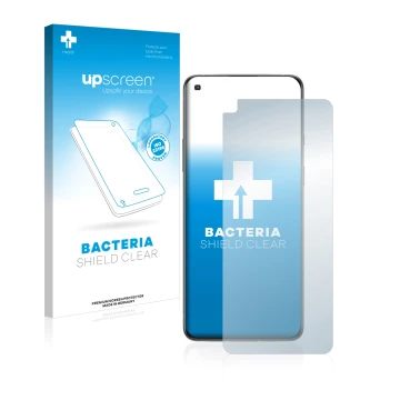 Parte frontale di una confezione del prodotto con il logo del marchio upscreen. Accanto è raffigurato il dispositivo OnePlus 8