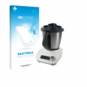 Parte frontale di una confezione del prodotto con il logo del marchio upscreen. Accanto è raffigurato il dispositivo Vorwerk T