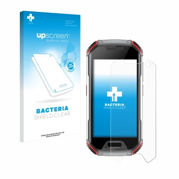 Parte frontale di una confezione del prodotto con il logo del marchio upscreen. Accanto è raffigurato il dispositivo Unihertz 