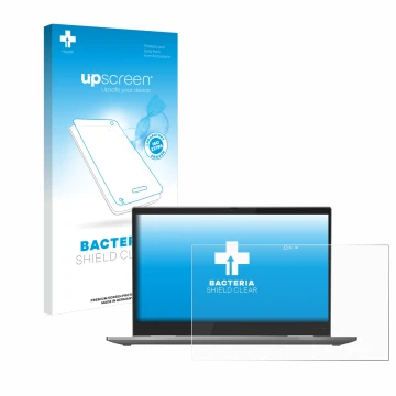 Parte frontale di una confezione del prodotto con il logo del marchio upscreen. Accanto è raffigurato il dispositivo Lenovo Th