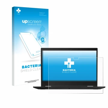 Parte frontale di una confezione del prodotto con il logo del marchio upscreen. Accanto è raffigurato il dispositivo Lenovo Th