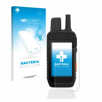 Parte frontale di una confezione del prodotto con il logo del marchio upscreen. Accanto è raffigurato il dispositivo Garmin Al