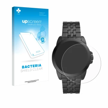 Parte frontale di una confezione del prodotto con il logo del marchio upscreen. Accanto è raffigurato il dispositivo Fossil Ge