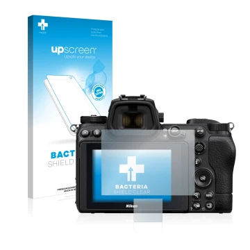 Parte frontale di una confezione del prodotto con il logo del marchio upscreen. Accanto è raffigurato il dispositivo Nikon Z 7