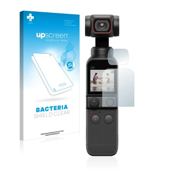 Parte frontale di una confezione del prodotto con il logo del marchio upscreen. Accanto è raffigurato il dispositivo DJI Osmo 
