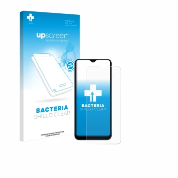 Parte frontale di una confezione del prodotto con il logo del marchio upscreen. Accanto è raffigurato il dispositivo Samsung G