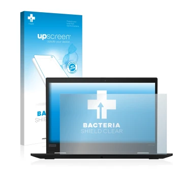 Parte frontale di una confezione del prodotto con il logo del marchio upscreen. Accanto è raffigurato il dispositivo Lenovo Th