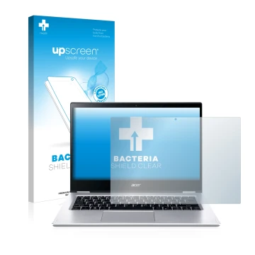 Parte frontale di una confezione del prodotto con il logo del marchio upscreen. Accanto è raffigurato il dispositivo Acer Spin