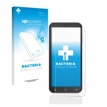 Parte frontale di una confezione del prodotto con il logo del marchio upscreen. Accanto è raffigurato il dispositivo Emporia S