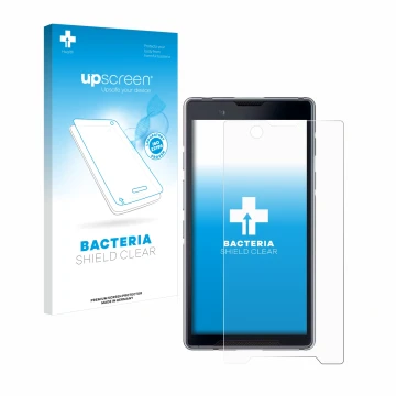 Parte frontale di una confezione del prodotto con il logo del marchio upscreen. Accanto è raffigurato il dispositivo Bittium T