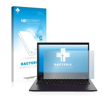 Parte frontale di una confezione del prodotto con il logo del marchio upscreen. Accanto è raffigurato il dispositivo Lenovo Th
