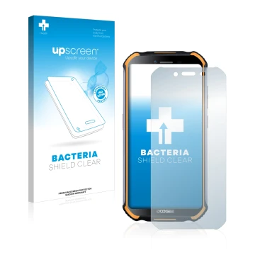 Parte frontale di una confezione del prodotto con il logo del marchio upscreen. Accanto è raffigurato il dispositivo Doogee S4