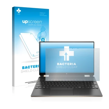 Parte frontale di una confezione del prodotto con il logo del marchio upscreen. Accanto è raffigurato il dispositivo HP Spectr