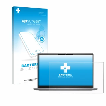 Parte frontale di una confezione del prodotto con il logo del marchio upscreen. Accanto è raffigurato il dispositivo Dell Lati