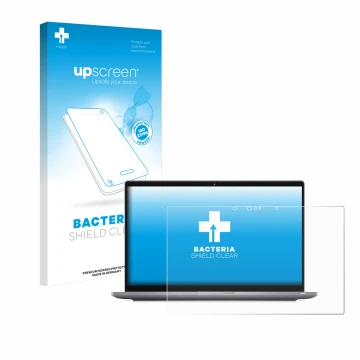 Parte frontale di una confezione del prodotto con il logo del marchio upscreen. Accanto è raffigurato il dispositivo Dell Lati