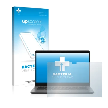 Parte frontale di una confezione del prodotto con il logo del marchio upscreen. Accanto è raffigurato il dispositivo Dell Lati