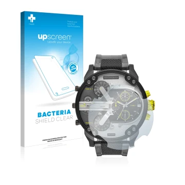 Parte frontale di una confezione del prodotto con il logo del marchio upscreen. Accanto è raffigurato il dispositivo Diesel DZ