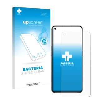 Parte frontale di una confezione del prodotto con il logo del marchio upscreen. Accanto è raffigurato il dispositivo realme GT