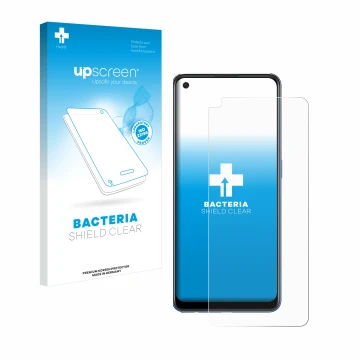 Parte frontale di una confezione del prodotto con il logo del marchio upscreen. Accanto è raffigurato il dispositivo Oppo A74 
