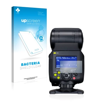 Parte frontale di una confezione del prodotto con il logo del marchio upscreen. Accanto è raffigurato il dispositivo Canon Spe