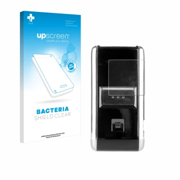 Parte frontale di una confezione del prodotto con il logo del marchio upscreen. Accanto è raffigurato il dispositivo Opticon O