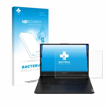 Parte frontale di una confezione del prodotto con il logo del marchio upscreen. Accanto è raffigurato il dispositivo Lenovo Le