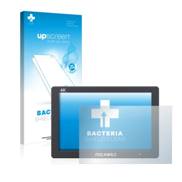 Parte frontale di una confezione del prodotto con il logo del marchio upscreen. Accanto è raffigurato il dispositivo Feelworld