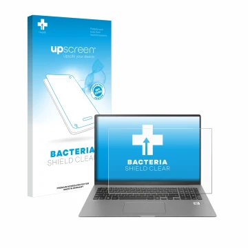 Parte frontale di una confezione del prodotto con il logo del marchio upscreen. Accanto è raffigurato il dispositivo LG gram 1