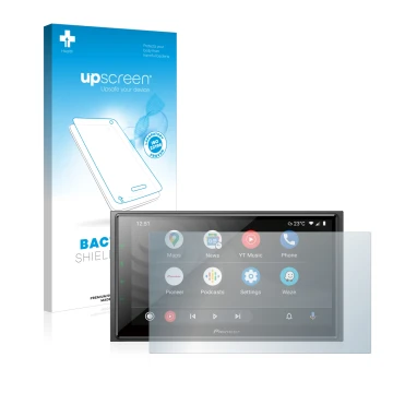 Parte frontale di una confezione del prodotto con il logo del marchio upscreen. Accanto è raffigurato il dispositivo Pioneer S