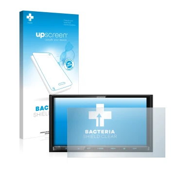 Parte frontale di una confezione del prodotto con il logo del marchio upscreen. Accanto è raffigurato il dispositivo Kenwood D