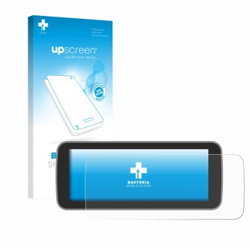 Parte frontale di una confezione del prodotto con il logo del marchio upscreen. Accanto è raffigurato il dispositivo Fiat 500 