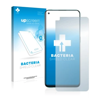 Parte frontale di una confezione del prodotto con il logo del marchio upscreen. Accanto è raffigurato il dispositivo OnePlus N