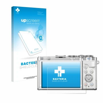 Parte frontale di una confezione del prodotto con il logo del marchio upscreen. Accanto è raffigurato il dispositivo Olympus P