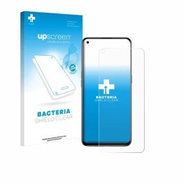 Parte frontale di una confezione del prodotto con il logo del marchio upscreen. Accanto è raffigurato il dispositivo realme GT