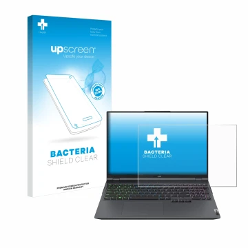 Parte frontale di una confezione del prodotto con il logo del marchio upscreen. Accanto è raffigurato il dispositivo Lenovo Le