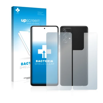 Parte frontale di una confezione del prodotto con il logo del marchio upscreen. Accanto è raffigurato il dispositivo Samsung G