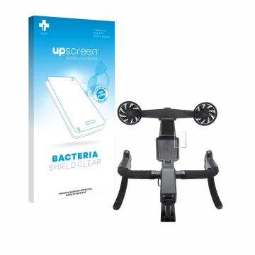 Parte frontale di una confezione del prodotto con il logo del marchio upscreen. Accanto è raffigurato il dispositivo Tacx Neo 