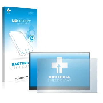 Parte frontale di una confezione del prodotto con il logo del marchio upscreen. Accanto è raffigurato il dispositivo HP E24i G