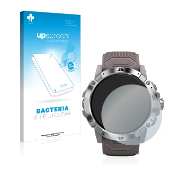 Parte frontale di una confezione del prodotto con il logo del marchio upscreen. Accanto è raffigurato il dispositivo Coros Ver