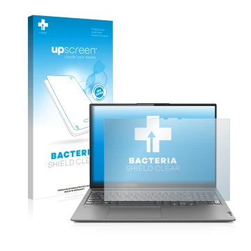 Parte frontale di una confezione del prodotto con il logo del marchio upscreen. Accanto è raffigurato il dispositivo Lenovo Yo