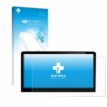 Parte frontale di una confezione del prodotto con il logo del marchio upscreen. Accanto è raffigurato il dispositivo Skoda Eny