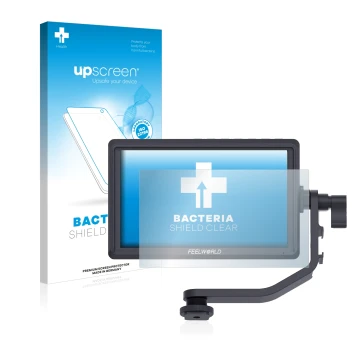 Parte frontale di una confezione del prodotto con il logo del marchio upscreen. Accanto è raffigurato il dispositivo Feelworld