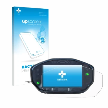 Parte frontale di una confezione del prodotto con il logo del marchio upscreen. Accanto è raffigurato il dispositivo Ducati Mo