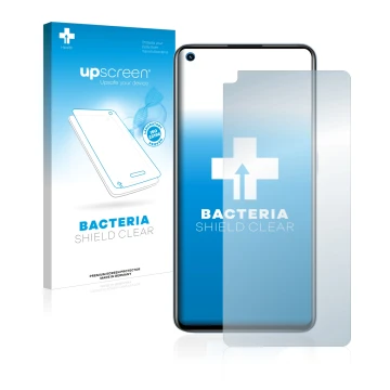 Parte frontale di una confezione del prodotto con il logo del marchio upscreen. Accanto è raffigurato il dispositivo realme GT