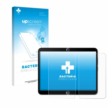 Parte frontale di una confezione del prodotto con il logo del marchio upscreen. Accanto è raffigurato il dispositivo Microsoft