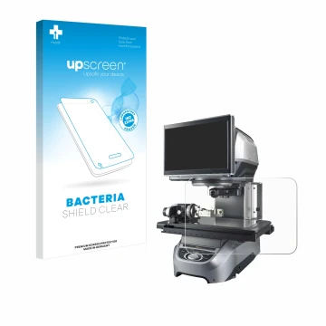 Parte frontale di una confezione del prodotto con il logo del marchio upscreen. Accanto è raffigurato il dispositivo Keyence I